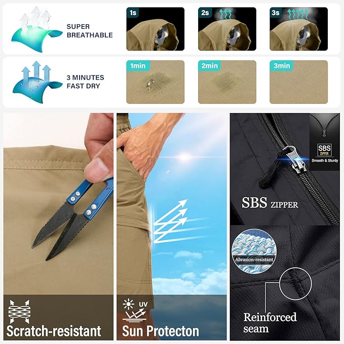 Mens Hiking Pants Convertible Quick Dry Zip Off Fishing Travel Safari Pants