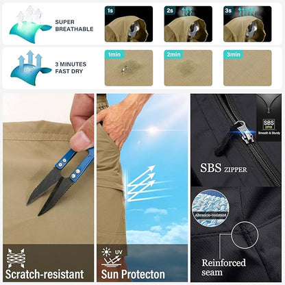 Mens Hiking Pants Convertible Quick Dry Zip Off Fishing Travel Safari Pants