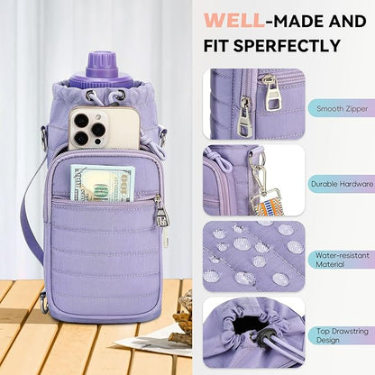 Water Bottle Carrier Bag with Strap, Sling Bag for Walking, Hiking, Cycling, Black, 40 Ounces