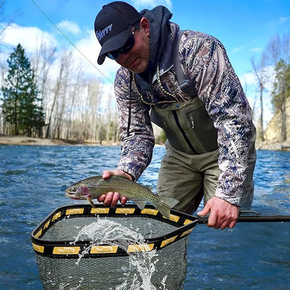 PLUSINNO Floating Fishing Net for Steelhead, Salmon, Fly, Kayak, Catfish, Bass, Trout Fishing, Rubber Coated Landing Net for Easy Catch & Release, Compact & Foldable for Easy Transportation & Storage