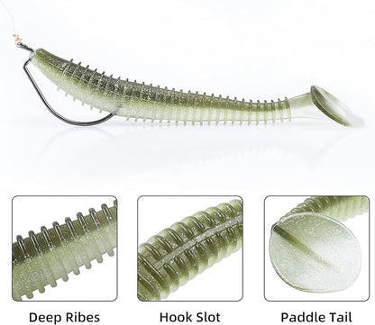 RUNCL Swimbaits Paddle 10/20/30/40PCS, 5/4/3/2 Inchs Paddle Tail, Soft Lure for Trout Crappie Bass, Durable Plastic Bait Swimmer for Saltwater/Freshwater, Fishing Lover's Gift