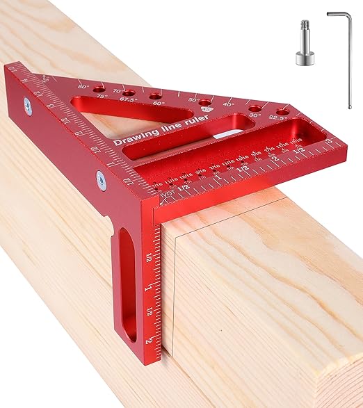 TRZZ 3D Multi-Angle Measuring Ruler, Precision Woodworking Carpenter Square for 0-90° Angles, Aluminum Alloy Tool for Engineering, Construction, and DIY Projects (Red)