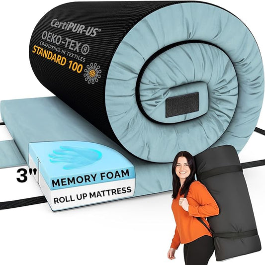 Hazli Matrix Comfort-Cell Memory Foam Camping Mattress Pad - Roll Up Mattress for Adults - Portable Cot Sleeping Pad for Camping - Floor Mat or Bed Roll for Car, SUV