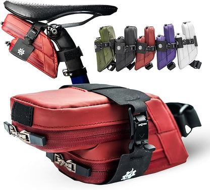 Lumiere & Co. Magnetic Quick-Release Bike Saddle Bag – Double Compartment, Low-Profile Brick Design, Designed with Fidlock's Magnetic Black V Buckle Attachment System, Mach X (Red)