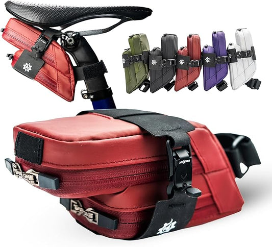 Lumiere & Co. Magnetic Quick-Release Bike Saddle Bag – Double Compartment, Low-Profile Brick Design, Designed with Fidlock's Magnetic Black V Buckle Attachment System, Mach X (Red)