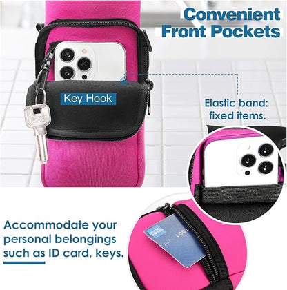 Nuovoware Water Bottle Carrier Bag,25oz/40oz/64oz Bottle Pouch Holder,Adjustable Shoulder Hand Strap 2 Pocket Sling Neoprene Sleeve Sports Accessories for Hiking Travelling Camping