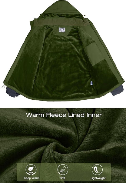 CAMELSPORTS Mens Winter Jacket Waterproof Warm Snow Ski Jackets Faux Fur Fleece Rain Coats with Removable Hood