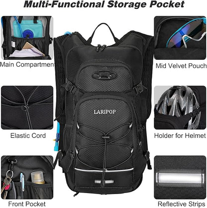 LARIPOP Hydration Backpack, 18L Hiking Backpack with 2L Water Bladder, Lightweight Water Pack for Cycling, Hiking, Biking