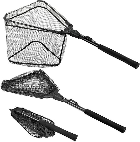 PLUSINNO Fishing Net Fish Landing Net, Foldable Collapsible Telescopic Pole Handle, Durable Nylon Material Mesh, Safe Fish Catching or Releasing