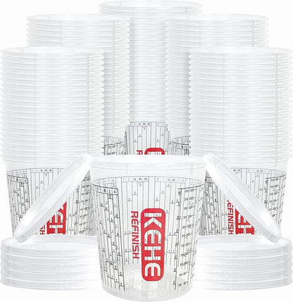 100 Pack Paint Mixing Cups by KEHE REFINISH,18 oz (550ml),Disposable or Reusable Plastic Measuring Cups with Lids for Liquids, Paints, Resin, Epoxy, Art,Ratios 1:1,2:1, 3:1, 4:1,5:1,6:1,7:1,8:1