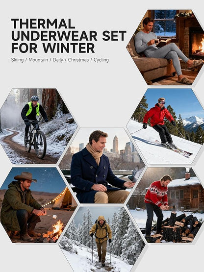VZV Thermal Underwear for Men Fleece Lined Long Johns for Mens Thermals Top and Bottom Set Soft Base Layer for Winter