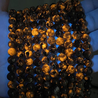 85PCS 8MM Flame Yooperlite Stone Beads Loose Beads for Jewelry Making DIY Bracelets Show Flame Color Under The Irradiation of UV Lamps 2 Strands