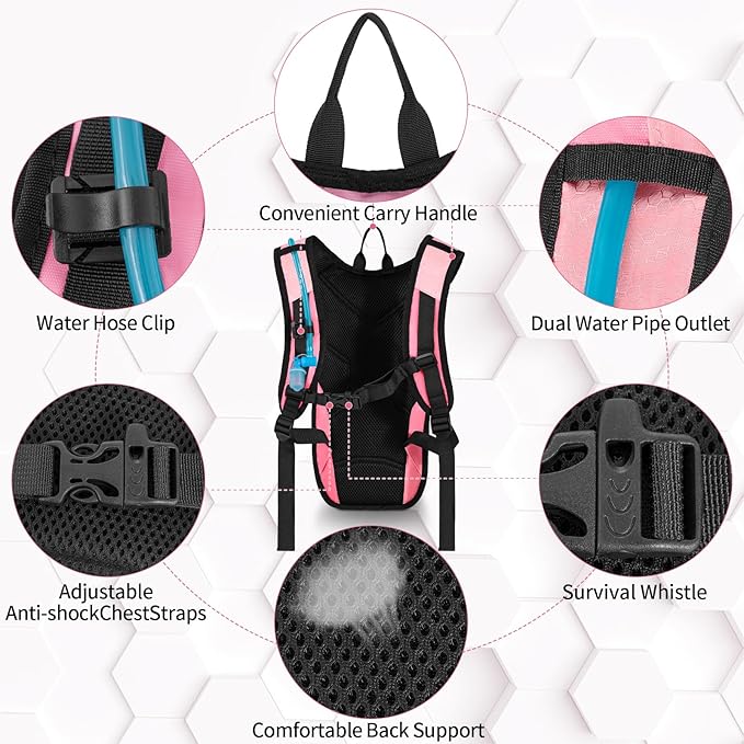Hydration Backpack with 2L Water Bladder, Lightweight Hydro Pack for Cycling, Running, Hiking, Climbing