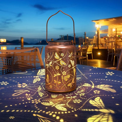 Birthday Gifts for Woman Dragonfly Solar Lanterns Outdoor Waterproof, Dragonfly Gardening Metal Decorative Hanging Lanterns Mothers Day Gifts for Yard/Garden Decor