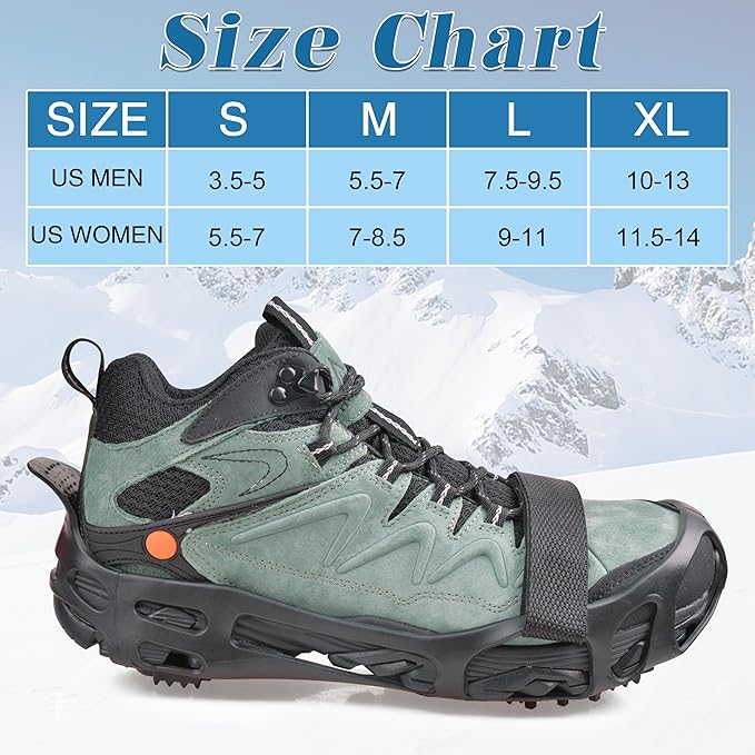 Ice Cleats Snow Traction Cleats Crampon for Walking on Snow and Ice Non-Slip Overshoe Rubber Anti Slip Crampons Slip-on Stretch Footwear