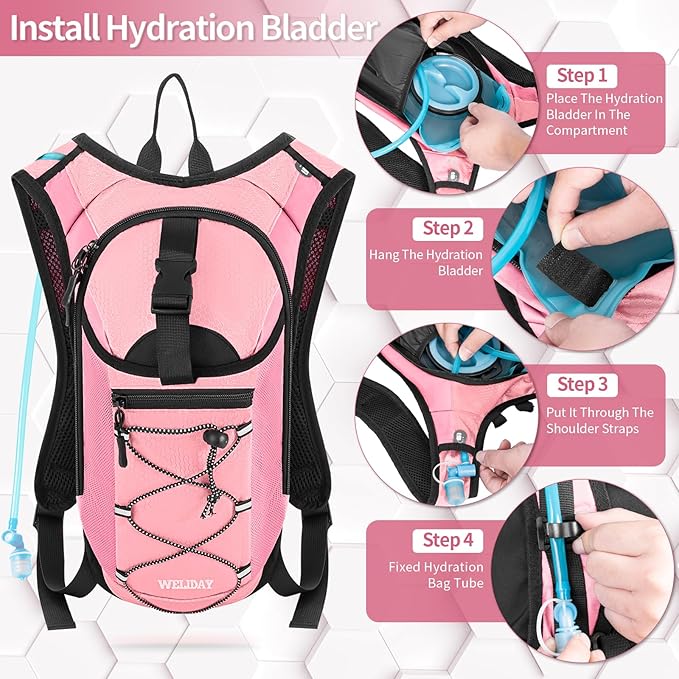 Hydration Backpack with 2L Water Bladder, Lightweight Hydro Pack for Cycling, Running, Hiking, Climbing