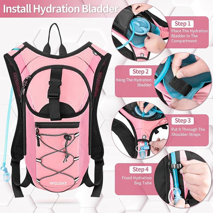 Hydration Backpack with 2L Water Bladder, Lightweight Hydro Pack for Cycling, Running, Hiking, Climbing
