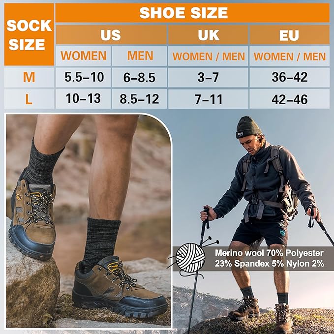 EBMORE Merino Wool Thermal Warm Socks Thick Winter Hiking Cozy Crew Comfy Cushioning Socks 4 Pairs for Women Men