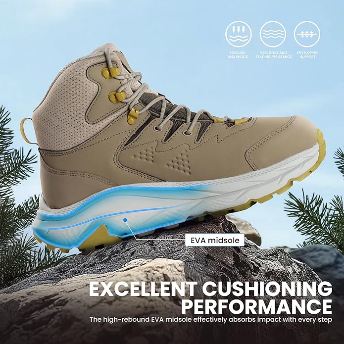 Men’s Waterproof Hiking Boots Lightweight Comfortable Durable Slip-Resistant All-Terrain Mid Shoes for Outdoor & Daily Wear