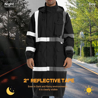 Hi Vis Rain Jacket, Men's Workwear, Class 3, Black, 4XL