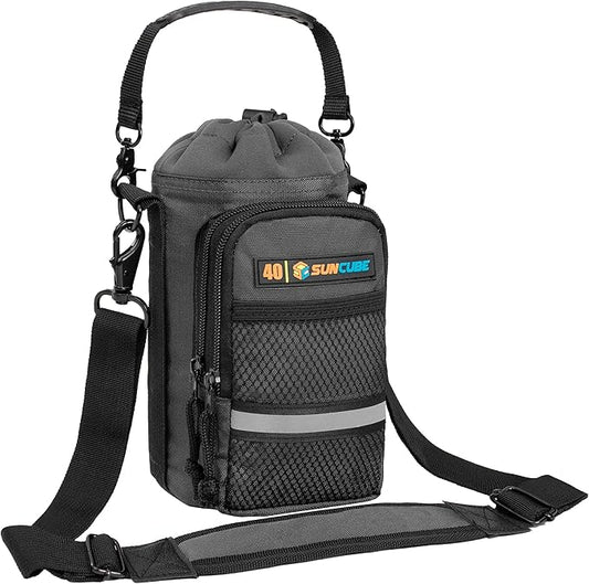SUN CUBE Water Bottle Carrier with Strap, Insulated Water Bottle Carrier Bag with Phone Pocket Pouch, Sleeve Sling Purse Crossbody Bottle Holder for Walking, Sports, Hiking Accessories 40/64 oz