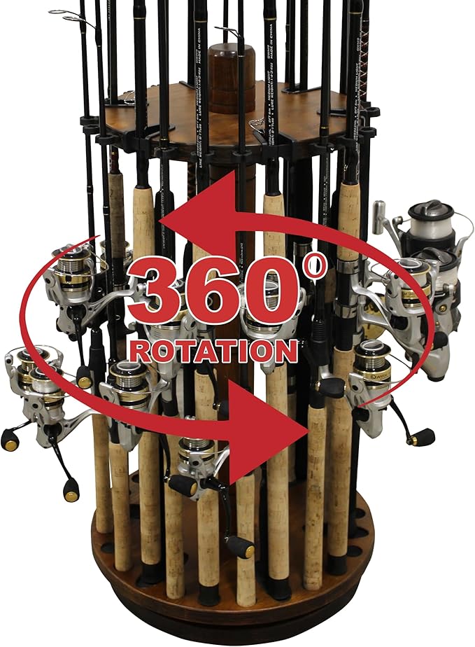 Rush Creek Creations Fishing Rod Holder - 360 Spinning Rack for Garage Organization and Storage, Pole Holder for Reels, Gear, Accessories, Tackle Box