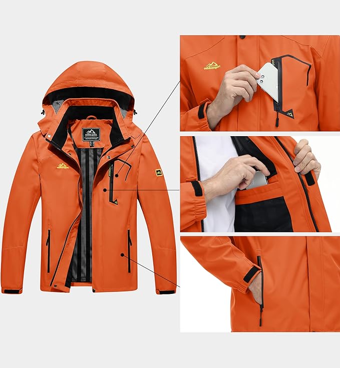 MAGCOMSEN Men's Lightweight Windbreaker Rain Jacket Raincoat with Detachable Hood for Hiking Fishing Activewear