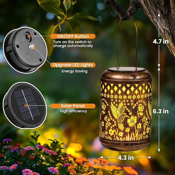 Solar Lanterns Hummingbird Christmas Garden Decor, 1 Pack Hanging Christmas Solar Lights Gifts for Mom Outdoor Waterproof Vintage Table Metal Lights for Yard, Patio, Lawn, Balcony, Pathway