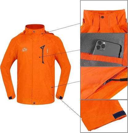 TEZO Mens Rain Jacket Waterproof with Hooded Hiking Coat Lightweight Windbreaker