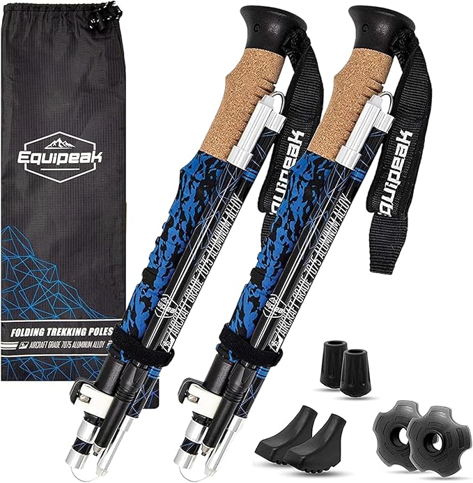 Hiking Poles Collapsible Lightweight & Adjustable - Quick Lock Foldable Trekking Poles, Hiking Sticks with Cork Grip & Foam Handle, Nordic Walking Poles for Women, Men & Seniors on Travel
