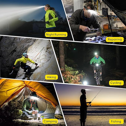 Lsnisni Headlamp Rechargeable 2Pack, 230°Wide Beam Head Lamp LED, Head Flashlight with Motion Sensor, 5 Mode Head Lights for Forehead, Waterproof Headlamps for Adults Hiking Camping Gear