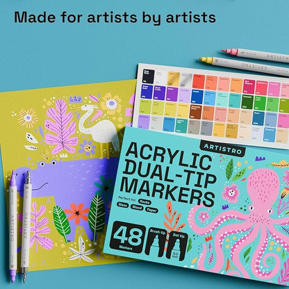 ARTISTRO Rock Acrylic Paint Markers - Rock Painting Kit for Arts & Crafts - Dual Tip Acrylic Paint Pens