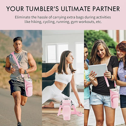 Water Bottle Carrier Bag with Phone Pocket for Stanley Cup 40/30 oz, Water Bottle Holder with Adjustable Strap& Straw Cover, Stanley Cup Accessories