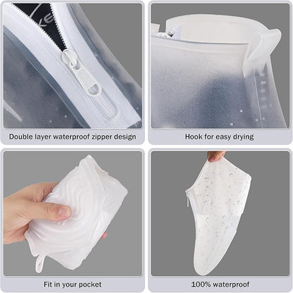 Waterproof Shoe Covers Slip-Resistant Overshoes Newly Upgraded and Latest Model for Men Women, Reusable Rain Boots for Outdoor, Cycling, Hiking, Work (Transparent, XL (Women 11-13, Men 10.5-13))