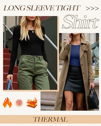 Neer 3 Pack Women's Thermal Shirts Long Sleeve Crew Neck Fleece Lined Undershirts Slim Fit Basic Tops Winter Base Layer