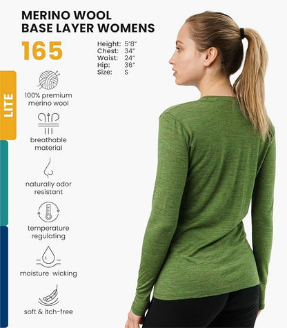 Merino.tech Merino Wool Base Layer Women - 100% Merino Wool Heavyweight, Midweight, Lite Long Sleeve Thermal Shirt and Socks
