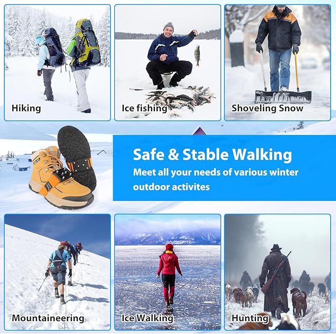 SYOURSELF Ice Cleats Crampons for Shoes and Boots, Rotatable Mid-Sole Traction Cleats Shoe Spikes for Snow and Ice, Non Slip Tungsten Spikes Ice Shoes Grippers for Men Women Winter Indoor/Outdoor