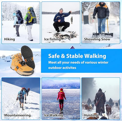 SYOURSELF Ice Cleats Crampons for Shoes and Boots, Rotatable Mid-Sole Traction Cleats Shoe Spikes for Snow and Ice, Non Slip Tungsten Spikes Ice Shoes Grippers for Men Women Winter Indoor/Outdoor