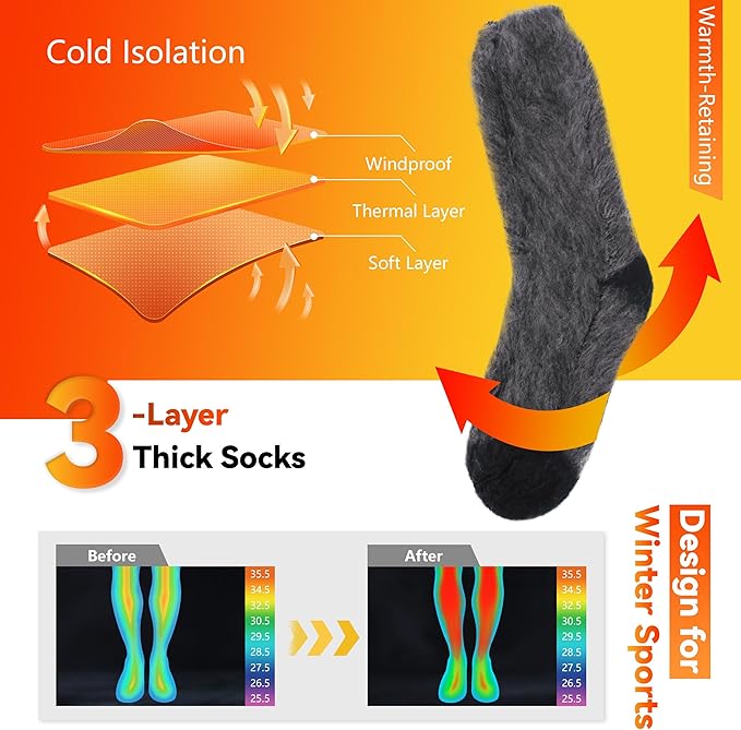 Sunew Warm Thermal Socks 4 Pack, Mens Womens Winter Heated Outdoor Skiing Thermal Socks