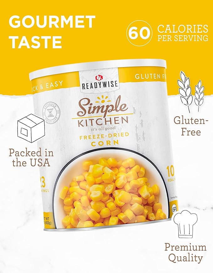 Simple Kitchen Freeze Dried Corn – 23 Servings for Family Meal Prep, Sweet Canned Corn, Gluten Free & Dehydrated Camping Meals, Emergency Survival Food for Backpacking & Hiking, #10 Can Package