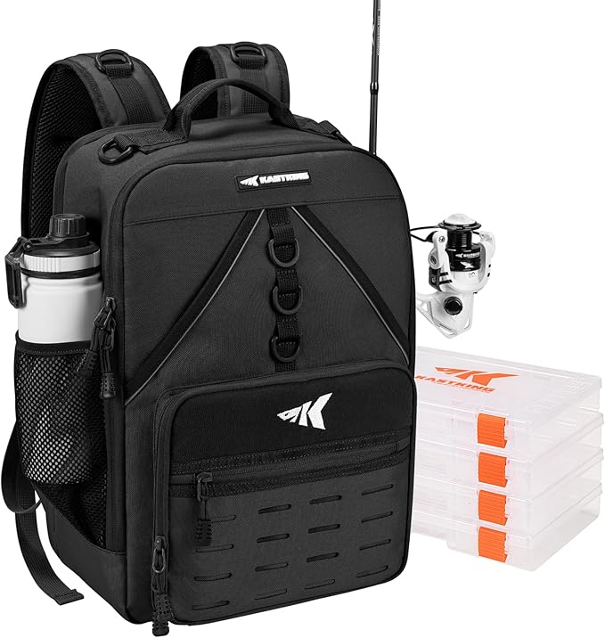 KastKing KarryAll Fishing Tackle Backpack with Rod Holder 4 Tackle Boxes,40/26L Tackle Bag Storage Fishing Gear and Equipment