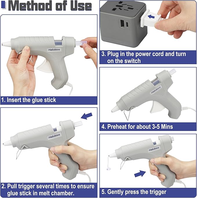 Hot Glue Gun, Fast Preheating Hot Melt Glue Gun with 20 Glue Sticks, Hot Glue Gun Full Size for Making Decoration School DIY Crafts Projects Home Repairs(40W Gray)