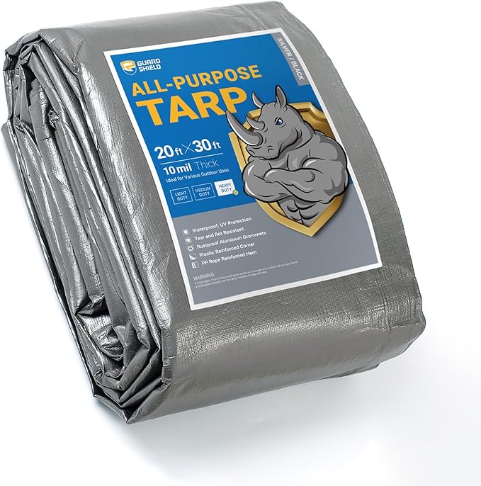 GUARD SHIELD Heavy Duty Tarp 20x30 Feet Silver/Black Multi Purpose Thick Waterproof Poly Tarp Cover 10mil