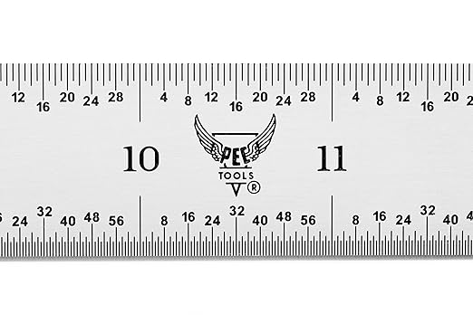 PEC Tools Machinist Metal Ruler, 12" x 300mm Metal Ruler, 1/25" Thick X 1" Wide, Measurement Accuracy 1/32",1/64", 0.5mm, 1mm, Carbon Steel, Satin Chrome, Made in USA