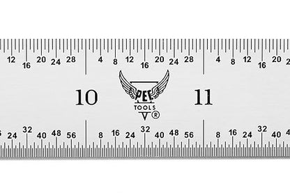 PEC Tools Machinist Metal Ruler, 12" x 300mm Metal Ruler, 1/25" Thick X 1" Wide, Measurement Accuracy 1/32",1/64", 0.5mm, 1mm, Carbon Steel, Satin Chrome, Made in USA