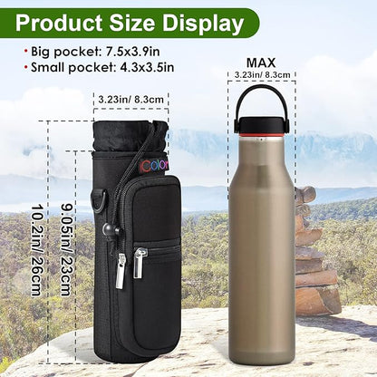 icolor Water Bottle Carrier Bag with Strap 25/32/40 oz Crossbody Bottle Holder with Phone Pocket Sling Sleeve Insulated Neoprene Water Bottle Pouch for Walking Travelling