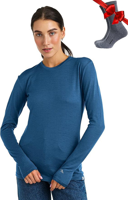 Merino.tech Merino Wool Base Layer Women - 100% Merino Wool Heavyweight, Midweight, Lite Long Sleeve Thermal Shirt and Socks