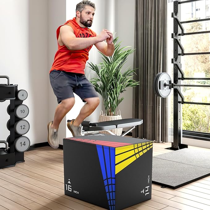 XDDIAS 65/35/22LB Heavier Foam Plyometric Box Jumps for Home Gym,Firm Soft Plyo Box,30”x24”x20”-24”x20”x16”-20"x16"x14" Foam Plyometric Box,440lb Weight Capacity Jump Box Gym for Workout Training
