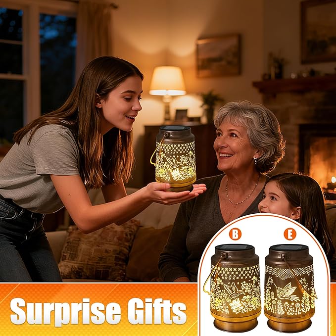 2 Pack Hummingbird Solar Lantern - Outdoor Decorative Solar Lanterns for Garden, Patio, Backyard, and Porch - Waterproof Hanging Lantern for Outside - Perfect Gifts for Women