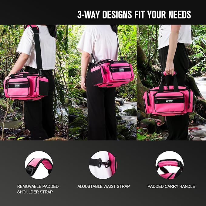 Goture Fishing Tackle Bag with 3 Tackle Boxes, Soft Side 600D Water-Resistant Cross Body Sling Fishing Bag, Small Saltwater Gear Storage Tactical Bags, Gifts for Men/Women (14.96"x9.06"x7.48")